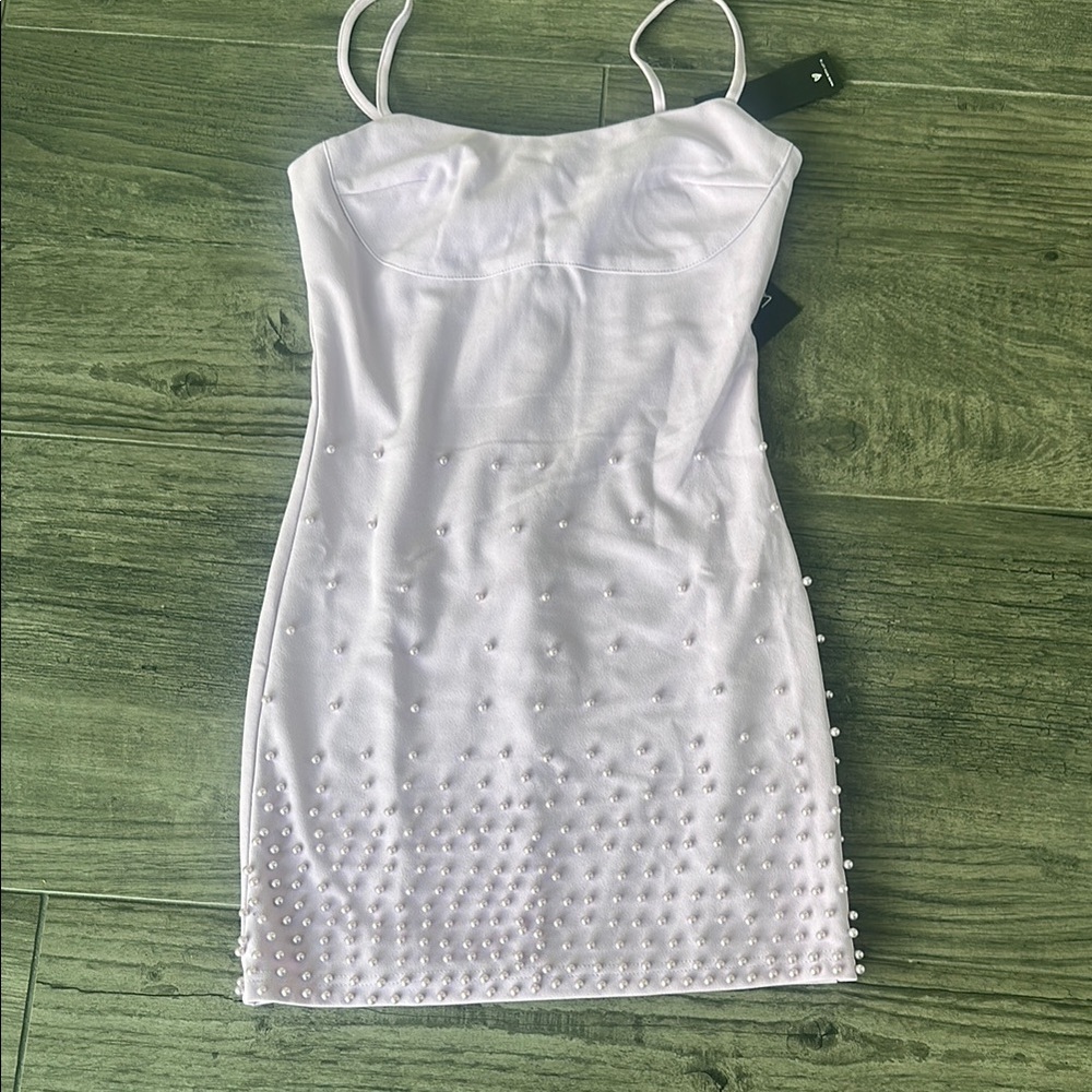 Elegant White Dress with Pearl Accents